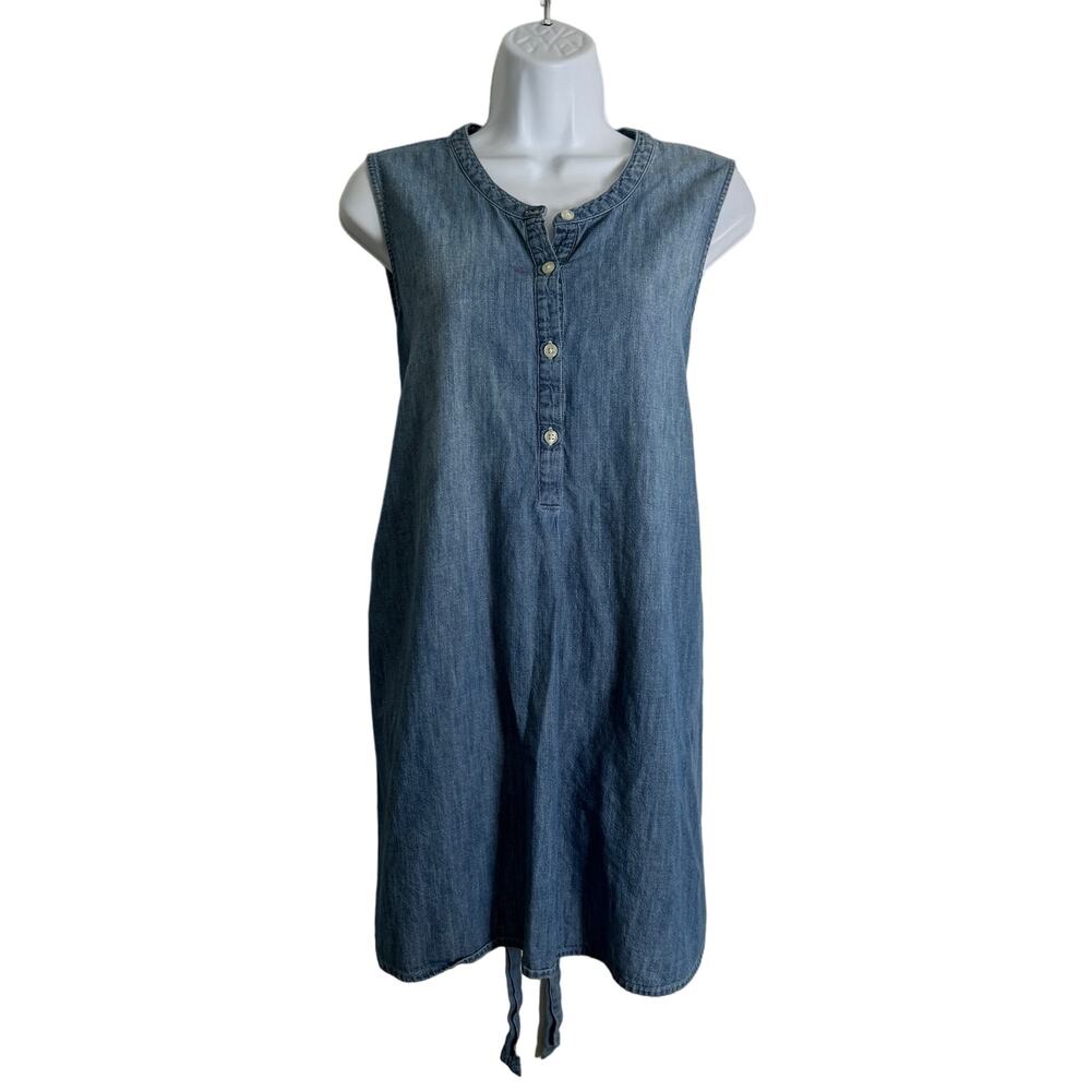 Old Navy Womens Maternity Dress XL Short Chambray Sleeveless Waist Tie Blue Jean